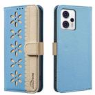 For Motorola Moto G13 4G / G23 4G Splicing Color Hollow Flower Pattern RFID Leather Phone Case(Baby Blue) - 1