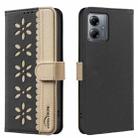 For Motorola Moto G14 4G / G54 5G EU Splicing Color Hollow Flower Pattern RFID Leather Phone Case(Black) - 1
