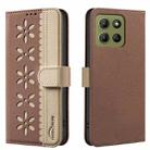 For Motorola Moto G15 Splicing Color Hollow Flower Pattern RFID Leather Phone Case(Brown) - 1