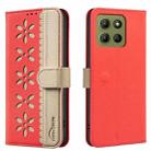 For Motorola Moto G15 Splicing Color Hollow Flower Pattern RFID Leather Phone Case(Red) - 1