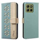For Motorola Moto G15 Splicing Color Hollow Flower Pattern RFID Leather Phone Case(Green) - 1