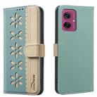 For Motorola Moto G55 Splicing Color Hollow Flower Pattern RFID Leather Phone Case(Green) - 1