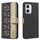 For Motorola Moto G73 Splicing Color Hollow Flower Pattern RFID Leather Phone Case(Black) - 1