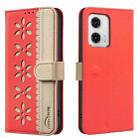 For Motorola Moto G73 Splicing Color Hollow Flower Pattern RFID Leather Phone Case(Red) - 1