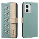 For Motorola Moto G73 Splicing Color Hollow Flower Pattern RFID Leather Phone Case(Green) - 1