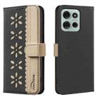 For Motorola Moto G75 5G Splicing Color Hollow Flower Pattern RFID Leather Phone Case(Black) - 1