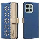 For Motorola Moto G75 5G Splicing Color Hollow Flower Pattern RFID Leather Phone Case(Dark Blue) - 1