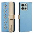 For Motorola Moto G75 5G Splicing Color Hollow Flower Pattern RFID Leather Phone Case(Baby Blue) - 1