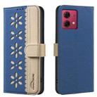 For Motorola Moto G84 Splicing Color Hollow Flower Pattern RFID Leather Phone Case(Dark Blue) - 1