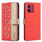 For Motorola Moto G84 Splicing Color Hollow Flower Pattern RFID Leather Phone Case(Red) - 1