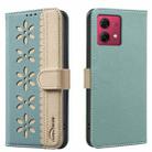 For Motorola Moto G84 Splicing Color Hollow Flower Pattern RFID Leather Phone Case(Green) - 1