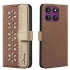 For Motorola Edge 60 Pro Splicing Color Hollow Flower Pattern RFID Leather Phone Case(Brown) - 1