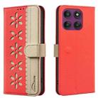 For Motorola Edge 60 Pro Splicing Color Hollow Flower Pattern RFID Leather Phone Case(Red) - 1