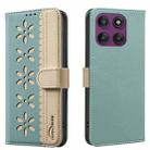 For Motorola Edge 60 Pro Splicing Color Hollow Flower Pattern RFID Leather Phone Case(Green) - 1