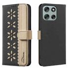 For Motorola Moto G56 5G Splicing Color Hollow Flower Pattern RFID Leather Phone Case(Black) - 1