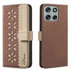 For Motorola Moto G56 5G Splicing Color Hollow Flower Pattern RFID Leather Phone Case(Brown) - 1