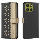 For Motorola Moto G86 5G Splicing Color Hollow Flower Pattern RFID Leather Phone Case(Black) - 1