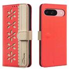 For Google Pixel 8 Pro Splicing Color Hollow Flower Pattern RFID Leather Phone Case(Red) - 1