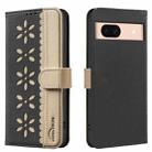 For Google Pixel 8A Splicing Color Hollow Flower Pattern RFID Leather Phone Case(Black) - 1