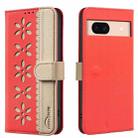 For Google Pixel 8A Splicing Color Hollow Flower Pattern RFID Leather Phone Case(Red) - 1