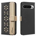 For Google Pixel 8 Splicing Color Hollow Flower Pattern RFID Leather Phone Case(Black) - 1