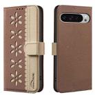 For Google Pixel 8 Splicing Color Hollow Flower Pattern RFID Leather Phone Case(Brown) - 1
