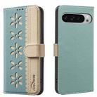 For Google Pixel 8 Splicing Color Hollow Flower Pattern RFID Leather Phone Case(Green) - 1