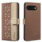 For Google Pixel 9a Splicing Color Hollow Flower Pattern RFID Leather Phone Case(Brown) - 1