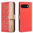 For Google Pixel 9a Splicing Color Hollow Flower Pattern RFID Leather Phone Case(Red) - 1