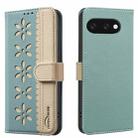 For Google Pixel 9a Splicing Color Hollow Flower Pattern RFID Leather Phone Case(Green) - 1