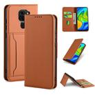 For Xiaomi Redmi Note 9 Strong Magnetism Shockproof Horizontal Flip Liquid Feel Leather Case with Holder & Card Slots & Wallet(Brown) - 1