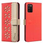For Samsung Galaxy A02S / A03S Splicing Color Hollow Flower Pattern RFID Leather Phone Case(Red) - 1