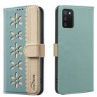 For Samsung Galaxy A02S / A03S Splicing Color Hollow Flower Pattern RFID Leather Phone Case(Green) - 1