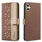 For Samsung Galaxy A06 Splicing Color Hollow Flower Pattern RFID Leather Phone Case(Brown) - 1