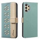 For Samsung Galaxy A13 Splicing Color Hollow Flower Pattern RFID Leather Phone Case(Green) - 1