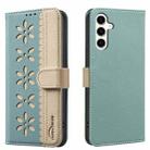 For Samsung Galaxy A16 Splicing Color Hollow Flower Pattern RFID Leather Phone Case(Green) - 1