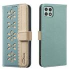 For Samsung Galaxy A22 5G Splicing Color Hollow Flower Pattern RFID Leather Phone Case(Green) - 1