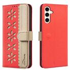 For Samsung Galaxy A26 5G Splicing Color Hollow Flower Pattern RFID Leather Phone Case(Red) - 1