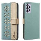 For Samsung Galaxy A32 4G Splicing Color Hollow Flower Pattern RFID Leather Phone Case(Green) - 1