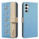 For Samsung Galaxy A36 5G / A56 5G Splicing Color Hollow Flower Pattern RFID Leather Phone Case(Baby Blue) - 1