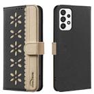For Samsung Galaxy A53 Splicing Color Hollow Flower Pattern RFID Leather Phone Case(Black) - 1