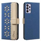 For Samsung Galaxy A72 Splicing Color Hollow Flower Pattern RFID Leather Phone Case(Dark Blue) - 1