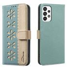 For Samsung Galaxy A73 Splicing Color Hollow Flower Pattern RFID Leather Phone Case(Green) - 1