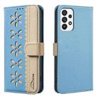 For Samsung Galaxy A73 Splicing Color Hollow Flower Pattern RFID Leather Phone Case(Baby Blue) - 1