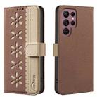 For Samsung Galaxy S21 Ultra 5G Splicing Color Hollow Flower Pattern RFID Leather Phone Case(Brown) - 1
