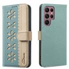For Samsung Galaxy S21 Ultra 5G Splicing Color Hollow Flower Pattern RFID Leather Phone Case(Green) - 1