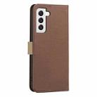 For Samsung Galaxy S21 5G Splicing Color Hollow Flower Pattern RFID Leather Phone Case(Brown) - 3