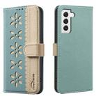 For Samsung Galaxy S22+ 5G Splicing Color Hollow Flower Pattern RFID Leather Phone Case(Green) - 1