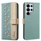 For Samsung Galaxy S23 Ultra 5G Splicing Color Hollow Flower Pattern RFID Leather Phone Case(Green) - 1