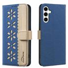 For Samsung Galaxy S23 FE 5G Splicing Color Hollow Flower Pattern RFID Leather Phone Case(Dark Blue) - 1